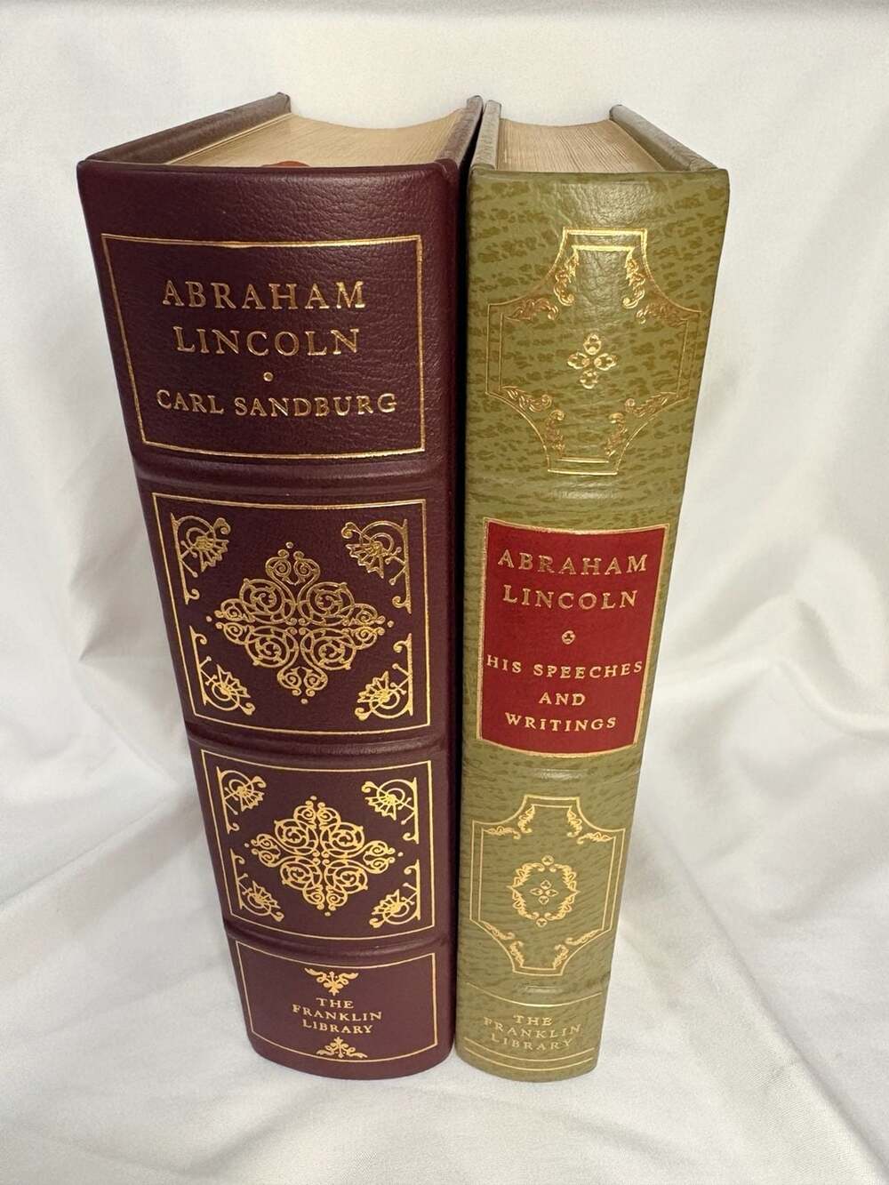 Franklin Library Abraham Lincoln 2 Book Set Leather Bound Sandburg Gilt